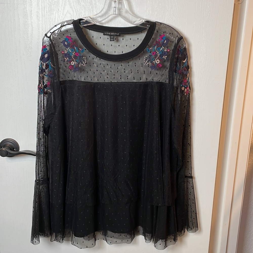 Lane Bryant polka dot embroidered polka dot shirt